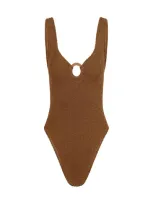 Hunza G Celine Swim With Tonal Hoops In Brown