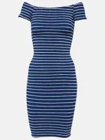 Hunza G Grace Striped Off-shoulder Midi Dress In Navy/white