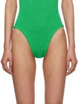 Hunza G Green One-piece Swimsuit With Squared Neckline In Ribbed Stretch Polyamide Woman