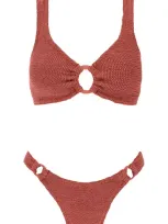 Hunza G Hallie Seersucker Bikini Set In 红色的