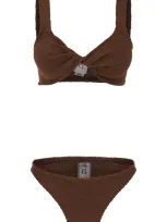 Hunza G Juno Metallic-effect Bikini Set In Brown