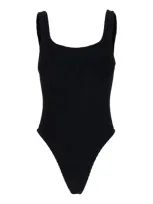 Hunza G Black One-piece Swimsuit With Squared Neckline In Ribbed Stretch Polyamide Woman