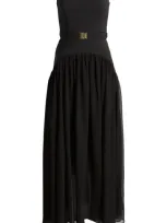 Hutch Belted Strapless Drop Waist Dress In Black