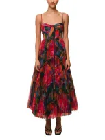 Hutch Smocked Tulle Gown In Black Dark Rainbow Floral