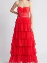 Hutch Women's Evi Tulle Ruffled Strapless Gown In Red Romantic