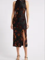 Hutch Floral Jacquard Funnel Neck Dress In Black/copper