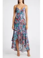 Hutch Floral Ruffle High-low Dress In Blue