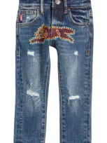 Icecream Kids' Boy's Jeans W/ Embroidered Cat In Blue Chocolate