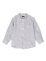 Il Gufo Kids' Band-collar Striped Shirt In Grey