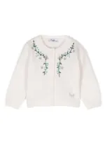 Il Gufo Babies' Girls Ivory Embroidered Wool Knit Cardigan