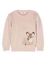 Il Gufo Babies' Embroidered Wool Sweater In 粉色