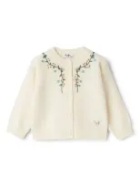 Il Gufo Babies' Floral-embroidered Cardigan In Nude