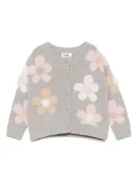 Il Gufo Babies' Floral-intarsia Wool Cardigan In Grey