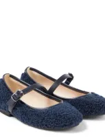 Il Gufo Kids' Leather-trimmed Faux Shearling Ballet Flats In Blue