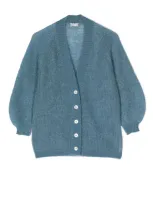 Il Gufo Kids' Ribbed-knit V-neck Cardigan In Blue