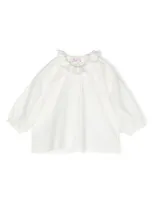 Il Gufo Babies' Ruffle-collar Cotton Blouse In 白色