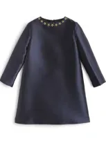 Il Gufo Kids' Satin Star-embroidered Dress In Blue