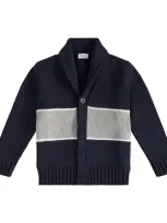 Il Gufo Kids' Striped Cotton Cardigan In 蓝色