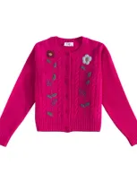 Il Gufo Kids' Bestickter Cardigan Aus Schurwolle In Pink