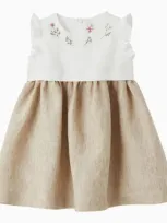 Il Gufo Kids' White/beige Linen Sleeveless Dress