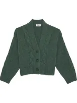 Il Gufo Kids' Wool Cable-knit Cardigan In Green