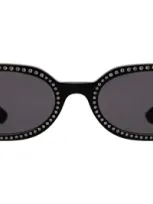 Illesteva Shirley Crystal Sunglasses In Black W/ Silver Swarovski Crystals / Grey Flat