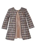 Iris & Ivy Kids' Bouclé Coat & Metallic Dress Set In Gold