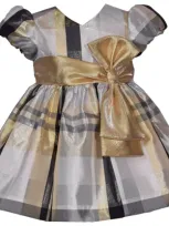 Iris & Ivy Babies'  Oversize Bow Detail Taffeta Fit & Flare Dress In Silver