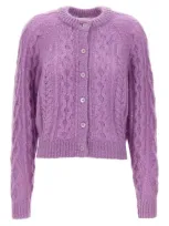 Isabel Marant Étoile Cable Knit Crew Neck Cardigan In Purple