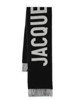 Jacquemus Logo Jacquard Fringed Edge Scarf In Black