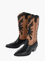 Je T'aime Two-tone Leather Wester Boots With Heel 6cm In Black