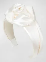 Jennifer Behr Rosalina Floral-appliquéd Silk Headband In Cream