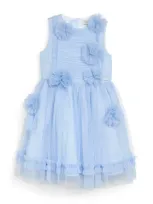 Jessie And James Kids' Floral Appliqué Meadow Dress In Blue