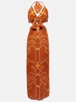 Johanna Ortiz Printed Cutout Linen Maxi Dress In Orange