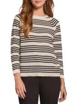 Jones New York Textured Stripe Crewneck Sweater In Jones White/jones Black