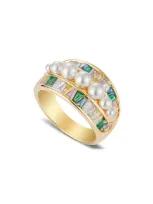 July Child Ufo Ring In Pearls/ Gold/ Cubic Zirconia