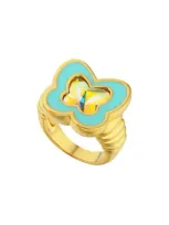 July Child Y2k Butterfly Blue Ring In Gold/blue Enamel/swarovski