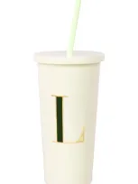 Kate Spade Initial 'l' 20oz. Straw Tumbler In Ivory/ Bright Green