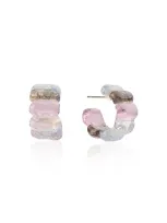 Keane Ribbed Glass Mini Hoop Earrings In Pink