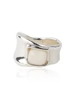 Keane Square Cabochon Glass Ring In White