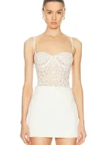 Kiki De Montparnasse Lola Embroidered Tulle Underwired Bustier Top In Ivory