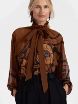 La Doublej Cerere Blouse In Big Blooms Placée Brown