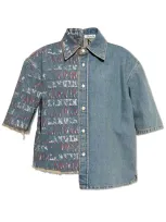 Lanvin Patchwork Denim Shirt In Blue