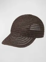 Maison Michel Tiger Straw Baseball Cap In Brown