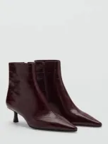 Mango Kitten Heel Boot Coco Burgundy