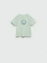 Mango Kids' Embossed Detail Printed T-shirt Pastel Green