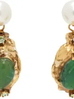 Marni Gold & Green Gemstones & Pearl Drop Earrings In 00w10 Pearl