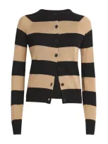 Max & Co Virgin Wool Striped Cardigan In Black