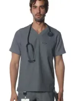 Members Only Brighton 3-pocket Scrub Top In Graphite