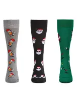 Memoi Assorted 3-pack Christmas Crew Socks In Grey/black